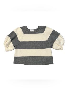 Old Navy Women’s Medium Gray Ivory Striped Sweater Puff Sleeve Soft Knit